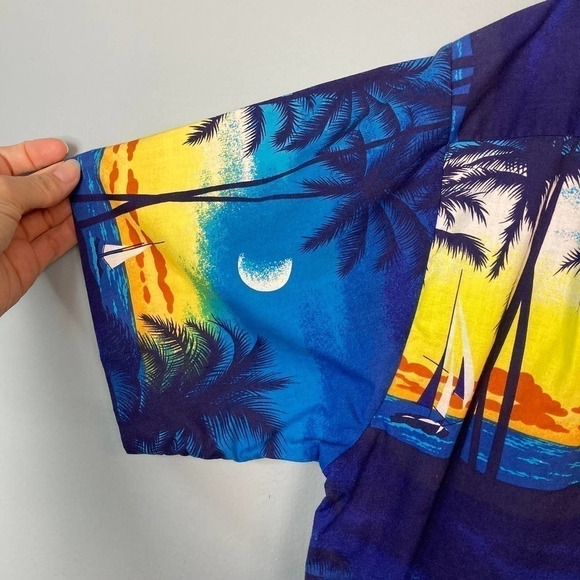 𝅺vintage Shoreline Hawaii Blue Beach Sunset Cotton Button Up Shirt Men's Size XL - Picture 11 of 12